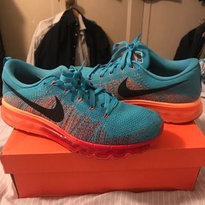 Nike Flyknit Max Blue and Orange Mens Sneakers